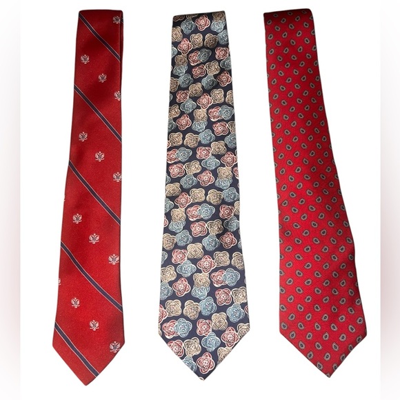 EUC Christian Dior Mario Valentino Abstract Paisley Patriotic Navy Red Ties - Picture 4 of 9